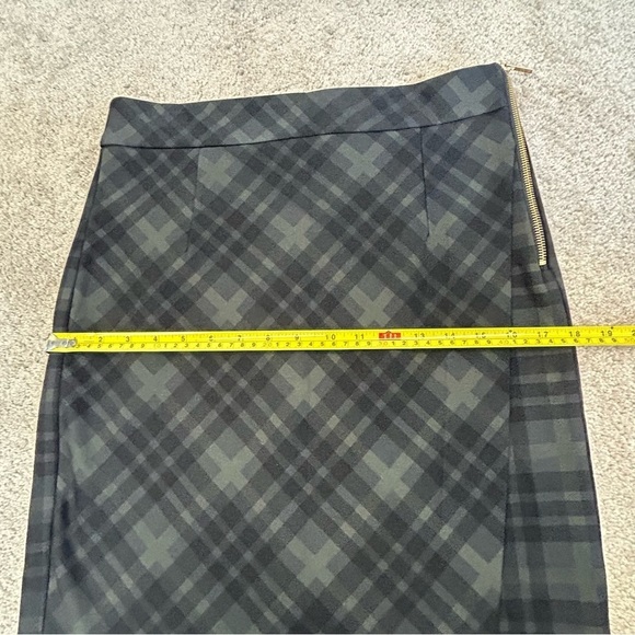 PREMISE Studio black green plaid check asymmetrical side zipper pencil skirt Sz4 - Picture 12 of 13